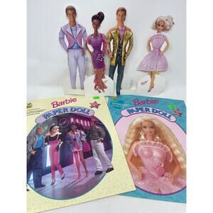LOT: Vintage 90s 1992 Barbie & Ken Paper Dolls Golden Books Made in USA ~UNCUT